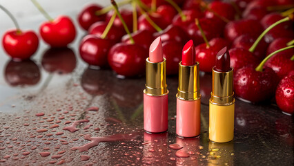 Discover your perfect pout with luxurious cherry-inspired lipsticks glistening with fresh dew