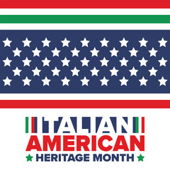 Fototapeta premium Italian American Heritage Month. Happy holiday celebrate annual in October. Italy and United States flag. Culture month. Patriotic design. Poster, card, banner, template. Vector illustration