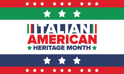 Italian American Heritage Month. Happy holiday celebrate annual in October. Italy and United States flag. Culture month. Patriotic design. Poster, card, banner, template. Vector illustration