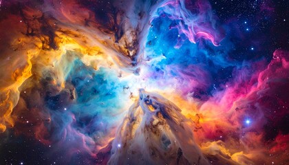 Celestial scene with a nebula, swirling watercolor galaxies, vibrant cosmic colors, awe-inspiring, full HD.