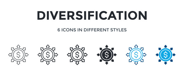 Diversification Icon In Different Style Vector Illustration. Designed In Thin Line, Regular Line, Bold Line, Glyph, Color Line, And Color Glyph Style Can Be Used For Web