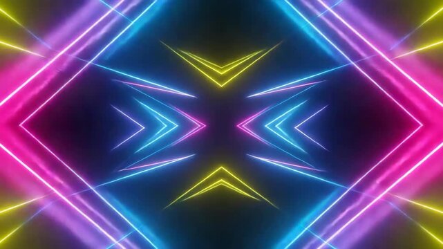 Neon Light Motion, Abstract Geometry, Studio, Digital Art, Futuristic, Symmetrical View, Modern Concept