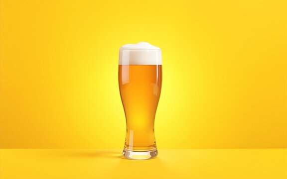 A beer on a yellow background. International Beer Day banner and concept. High quality