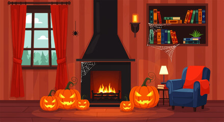 Obraz premium Festive Halloween Pumpkins and Cozy Interior Scene.