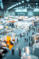 Blurred Trade fair show background, exhibition with booths for business, companies and industry to showcase and demonstrate products and services, for people, partners and customers