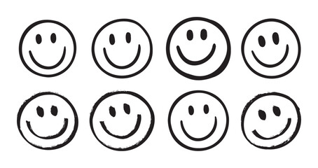 Happy face with smile vector, emoji, expression. Smile face brush stroke. expression joy, happiness. Free hand doodle icon