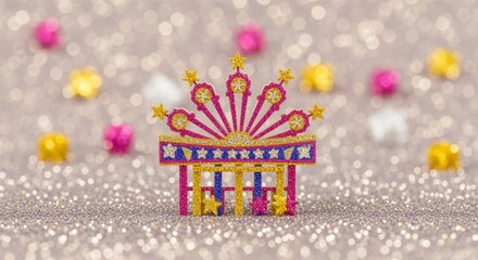 Colorful decorative stage with stars and vibrant background elements, ideal for festive celebrations