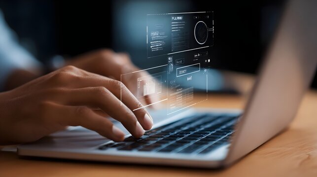 Close-up of person typing on laptop with pop-up ad mockup on the screen.
Concept : Digital marketing, online advertising, user interaction, web promotion, internet marketing.