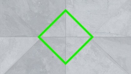 Geometric Patterned Gray Concrete Wall with Green Diamond