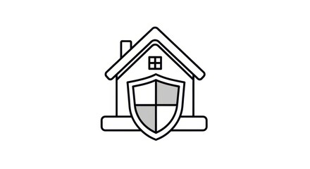 Obraz premium Minimalistic illustration of a house with a shield, symbolizing home security and protection