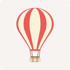 Flat Design Red and Cream Hot Air Balloon Icon on Soft Background