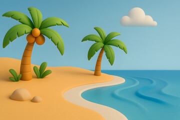 Obraz premium Tropical Beach Scene with Palm Trees and Calm Ocean Waters