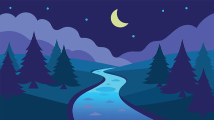 Fototapeta premium christmas night landscape with moon