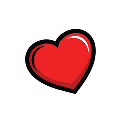 Vector illustration of a simple red heart shape with black outline, a symbol of love and passion for valentines day