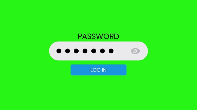 4K green screen animation of user typing password to log into account