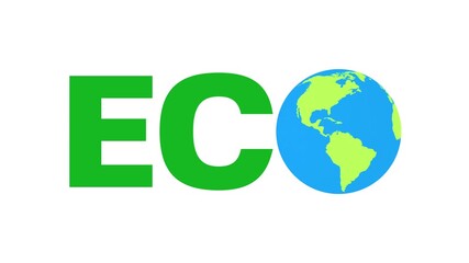 Eco text animation with globe replacing the letter o on white background in 4K - Powered by Adobe