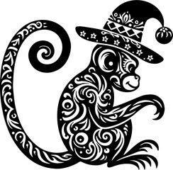 Mexican Style Monkey Vector Silhouette in Solid Black