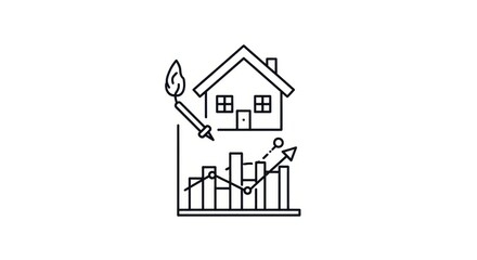 Illustration of a house with a growing graph symbolizing real estate market trends and growth