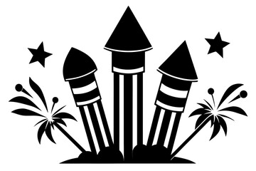 fireworks rocket black and white silhouette