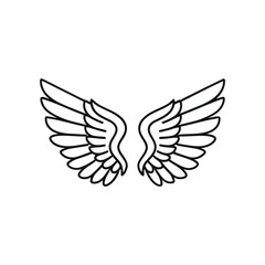Elegant Line Drawing of Symmetrical Open Angel Wings on a White Background