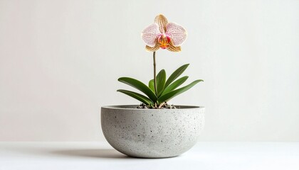 Pink And Brown Orchid In Modern Gray Pot