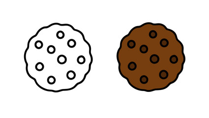 Two Round Cookies, One Chocolate Chip and One Outlined, on a White Background