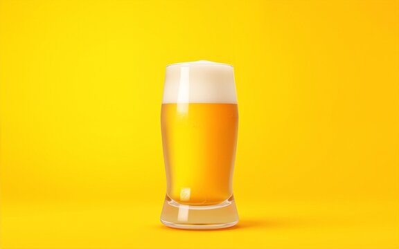 A beer on a yellow background. International Beer Day banner and concept. High quality