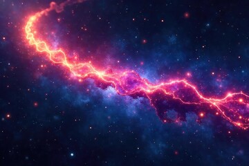 Obraz premium A glowing, ethereal cord stretches across a deep space background, connecting distant galaxies It pulsates with cosmic energy, representing the interconnectedness of the universe , cosmos, glowing