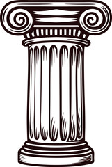 Classical ionic column with ornate scroll capital hand drawn antique architecture element engraving