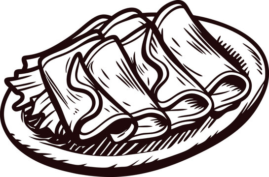 black and white plate of sliced meat clip art preview