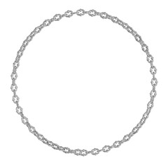 High-resolution 3D illustration of a decorative metallic chain forming a unique, contemporary round frame. Perfect for showcasing content with sophisticated style.