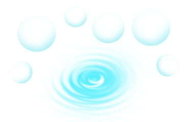 Blue waves and soap bubbles on transparent background