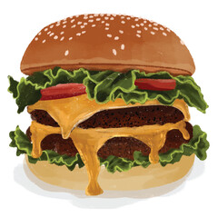 Delicious burger illustration with melted cheese
