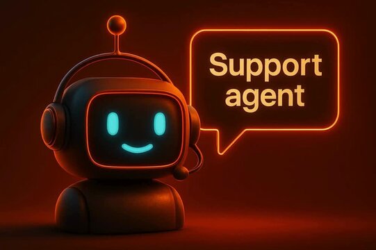 A friendly robot support agent is ready to assist with any inquiry, communicating effectively. In the modern age of technology.