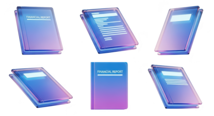 3D rendered financial reports floating in mid-air showcasing data analysis with a transparent backdrop used for business and financial visuals