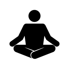 Set of stick figures, yoga classes and lotus pose on white background, flat vector illustration.