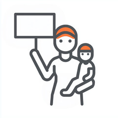 Mother holding child while protesting with a sign for disarmament   