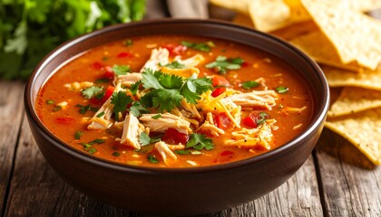 Hearty chicken tortilla soup in a bowl