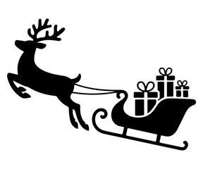Christmas Reindeer Pulling Gift Laden Sleigh Silhouette Vector