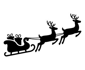 Christmas Reindeer Pulling Gift Laden Sleigh Silhouette Vector