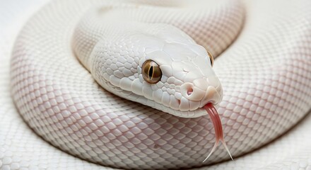 Fototapeta premium Photo of albino royal python with its tongue out isolated on white background