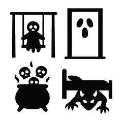 Collection of scary Halloween silhouette icons for horror design.