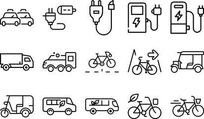 Set of Eco Transport Icons  Clean Green Mobility Symbols