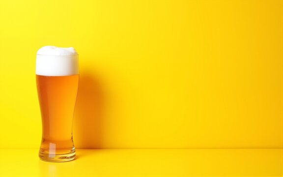 A beer on a yellow background. International Beer Day banner and concept. High quality