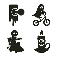 A collection of spooky Halloween silhouette icons for holiday designs.