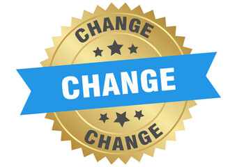 change. change round blue and gold label isolated on transparent background