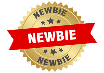 newbie. newbie round red and gold label isolated on transparent background