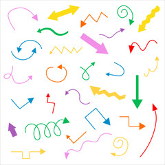 Set of 30 hand-drawn vector arrows in various styles
