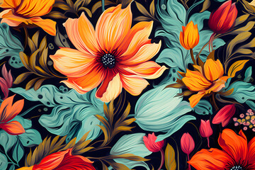 Seamless pattern of vibrant orange and yellow flowers, a beautiful floral design for summer or spring