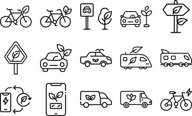 Set of Eco Transport Icons  Clean Green Mobility Symbols
